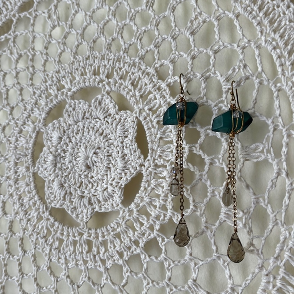 Anthropologie Green Stone Dangling Earrings Made in USA
